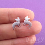 French Bulldog with Rhinestone Collar Shaped Stud Earrings in Silver