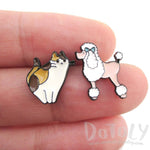 French Poodle and Tabby Cat Shaped Stud Earrings | Animal Jewelry | DOTOLY