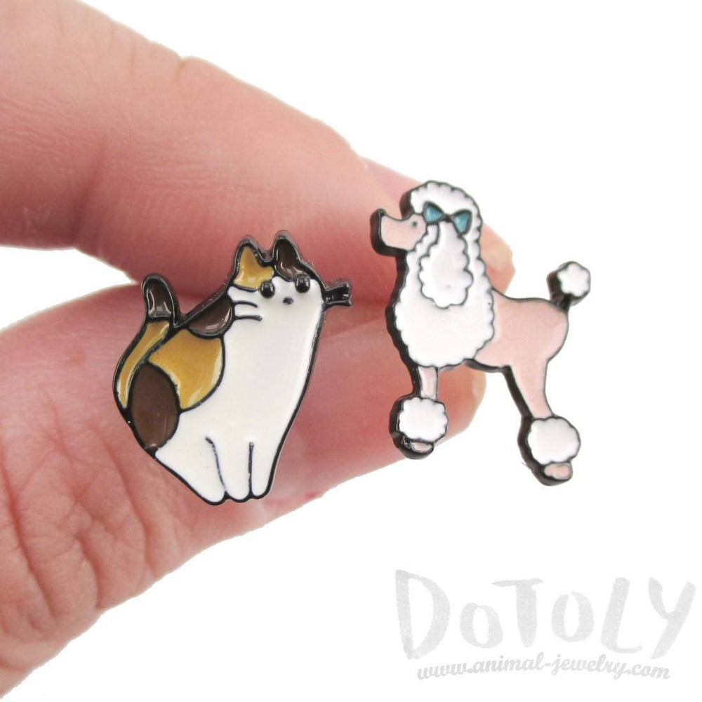 French Poodle and Tabby Cat Shaped Stud Earrings | Animal Jewelry | DOTOLY