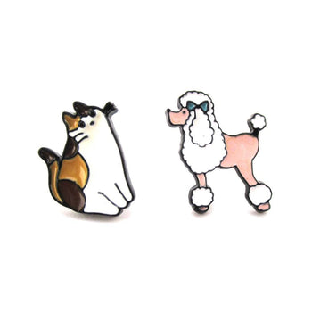 French Poodle and Tabby Cat Shaped Stud Earrings | Animal Jewelry | DOTOLY