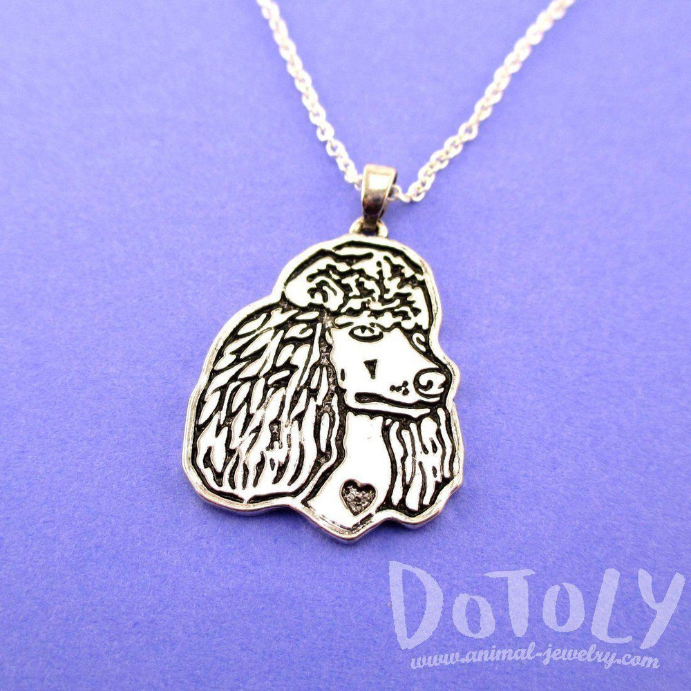 French Poodle Dog Portrait Pendant Necklace in Silver | Animal Jewelry | DOTOLY