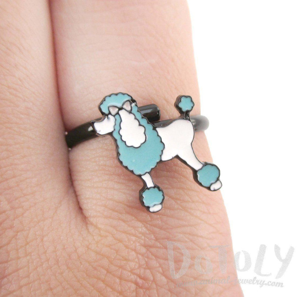 French Poodle Dog Shaped Enamel Adjustable Ring | DOTOLY | DOTOLY