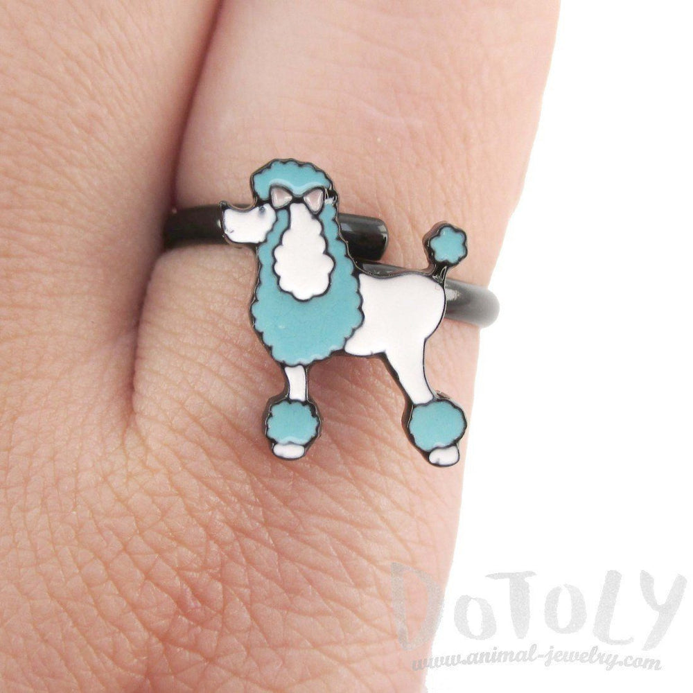 French Poodle Dog Shaped Enamel Adjustable Ring | DOTOLY | DOTOLY
