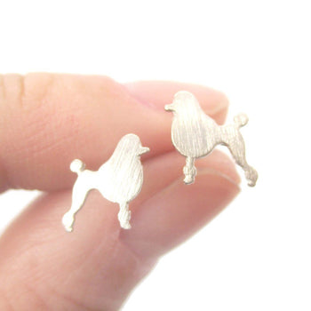 French Poodle Dog Shaped Silhouette Stud Earrings in Silver | DOTOLY | DOTOLY