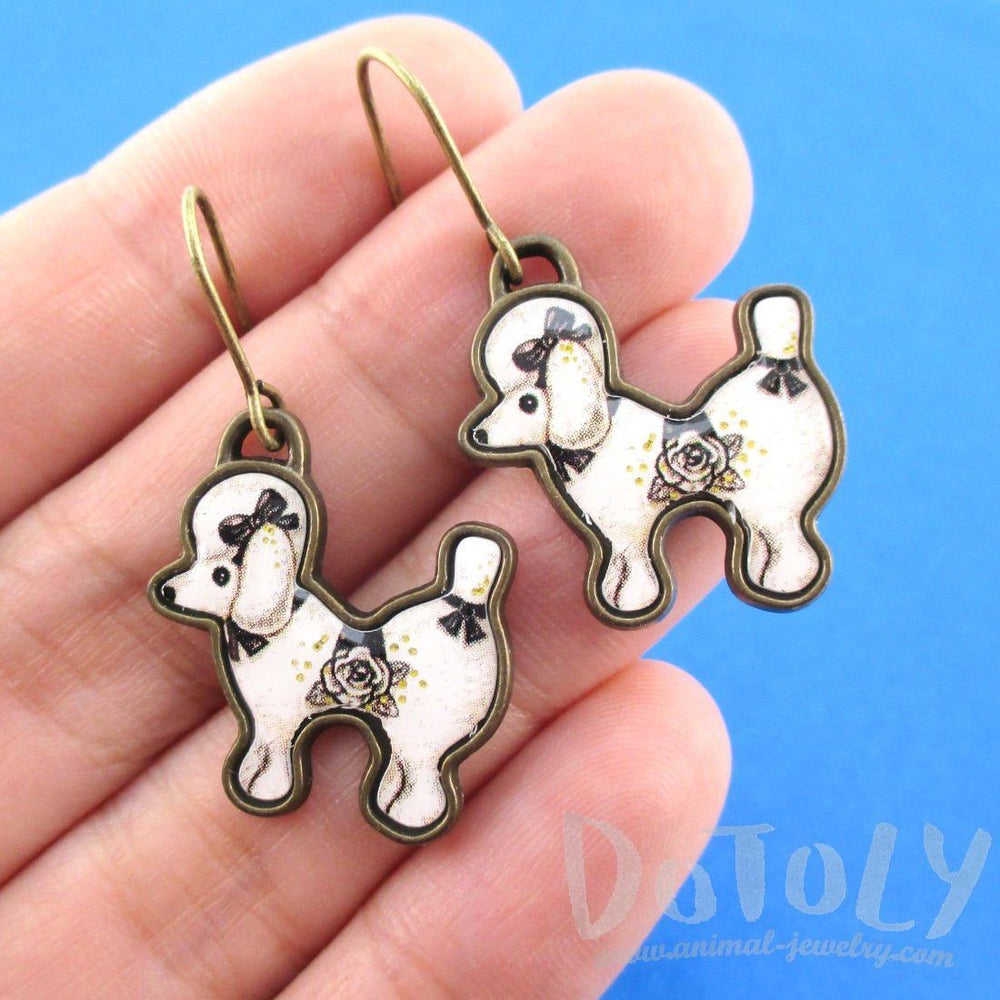 French Poodle Puppy Shaped Dangle Drop Earrings in Black and White | Animal Jewelry | DOTOLY