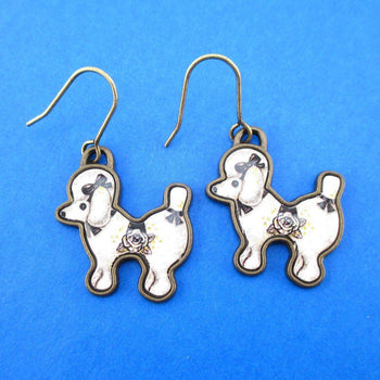 French Poodle Puppy Shaped Dangle Drop Earrings in Black and White | Animal Jewelry | DOTOLY