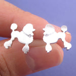 French Poodle Puppy Shaped Silhouette Stud Earrings in Silver or Gold