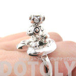 Frog Prince Toad on A Lily Pad Animal Themed Adjustable Ring in Shiny Silver | DOTOLY