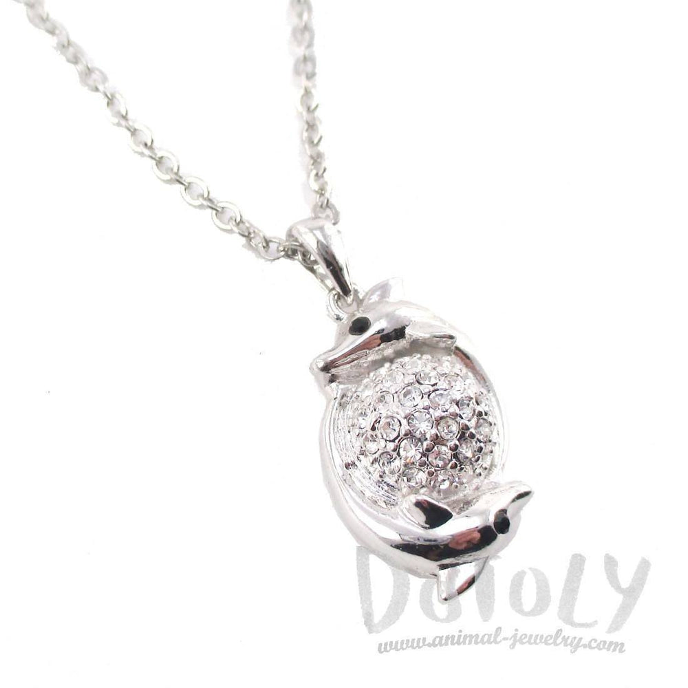 Frolicking Dolphins Shaped Unity Pendant Necklace in Silver | DOTOLY