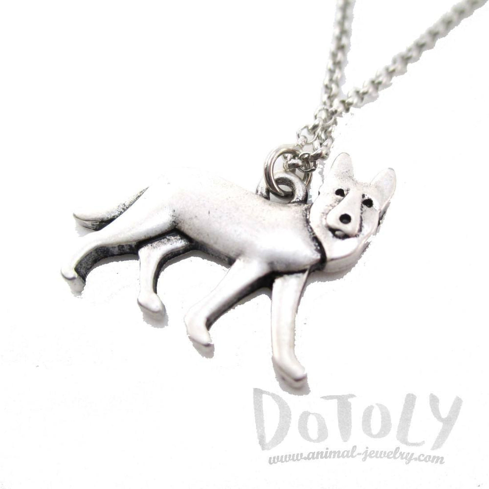 German Shepherd Dog Shaped Charm Necklace in Silver | Animal Jewelry