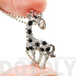 Giraffe Animal Shaped Pendant Necklace in Silver with Rhinestones Animal Print | DOTOLY