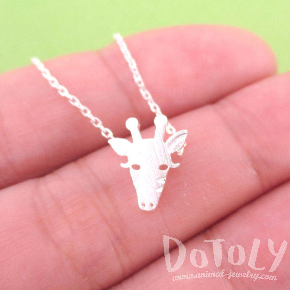 Giraffe Face Shaped Pendant Necklace in Silver | Animal Jewelry | DOTOLY