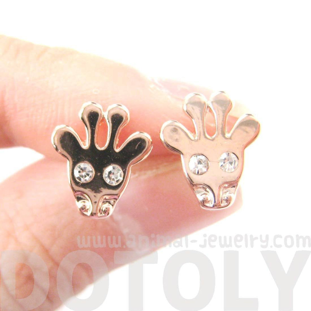 Giraffe Head Shaped Stud Earrings with Rhinestone Eyes in Rose Gold | DOTOLY
