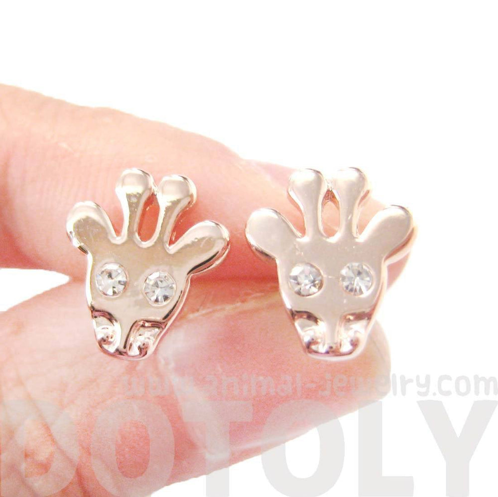 Giraffe Head Shaped Stud Earrings with Rhinestone Eyes in Rose Gold | DOTOLY