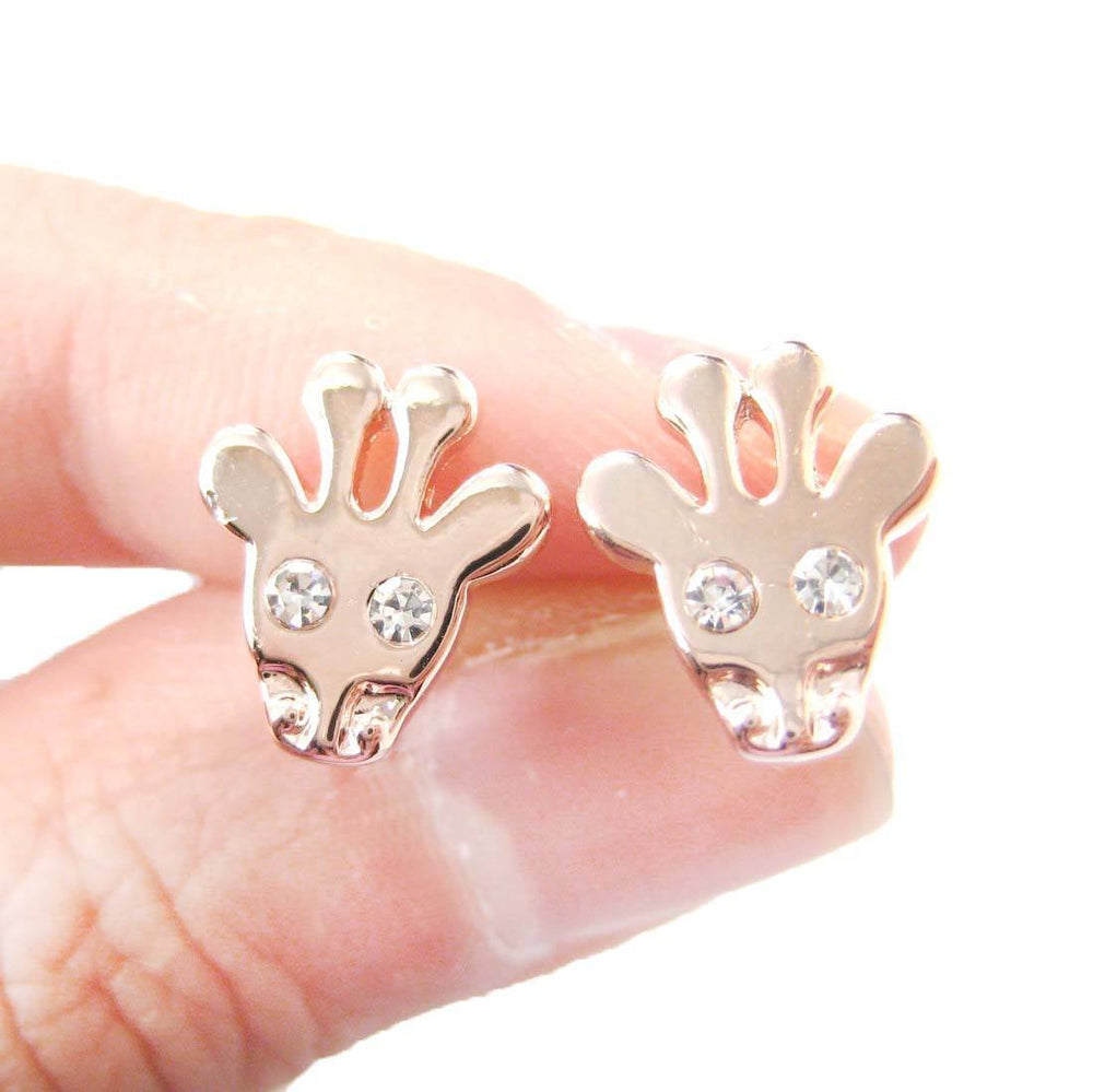 Giraffe Head Shaped Stud Earrings with Rhinestone Eyes in Rose Gold | DOTOLY