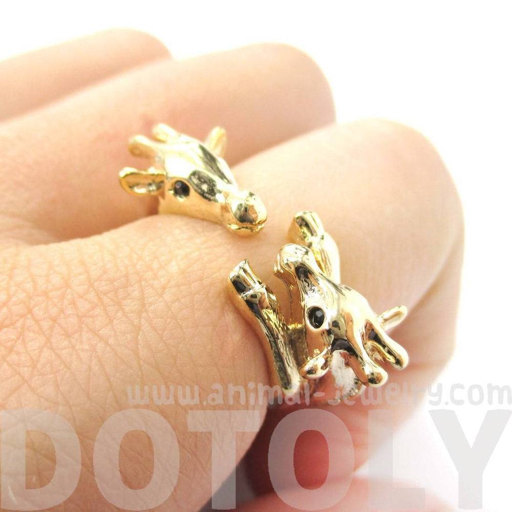Giraffe Mother and Baby Animal Wrap Around Ring in Shiny Gold | US Sizes 5 to 9 | DOTOLY