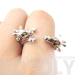Giraffe Mother and Baby Animal Wrap Around Ring in Shiny Silver | US Sizes 5 to 9 | DOTOLY