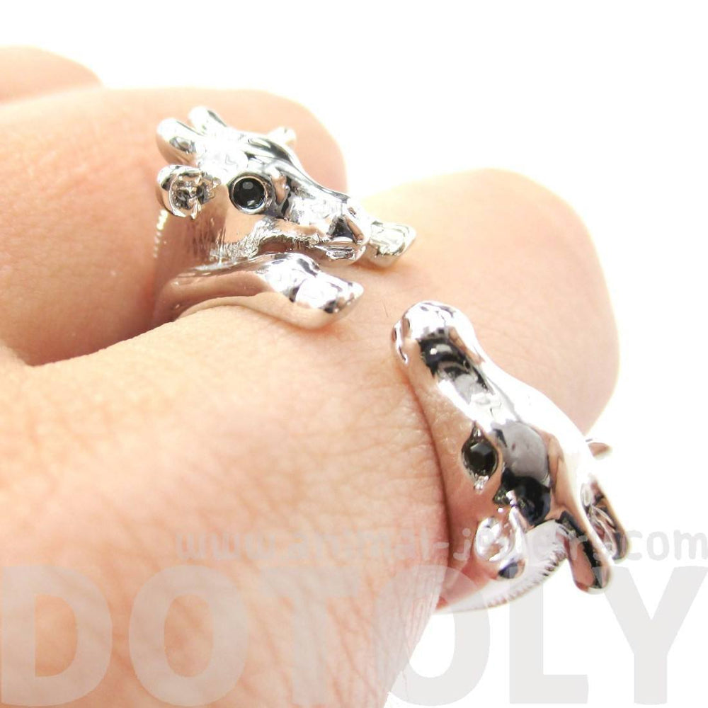 Giraffe Mother and Baby Animal Wrap Around Ring in Shiny Silver | US Sizes 5 to 9 | DOTOLY