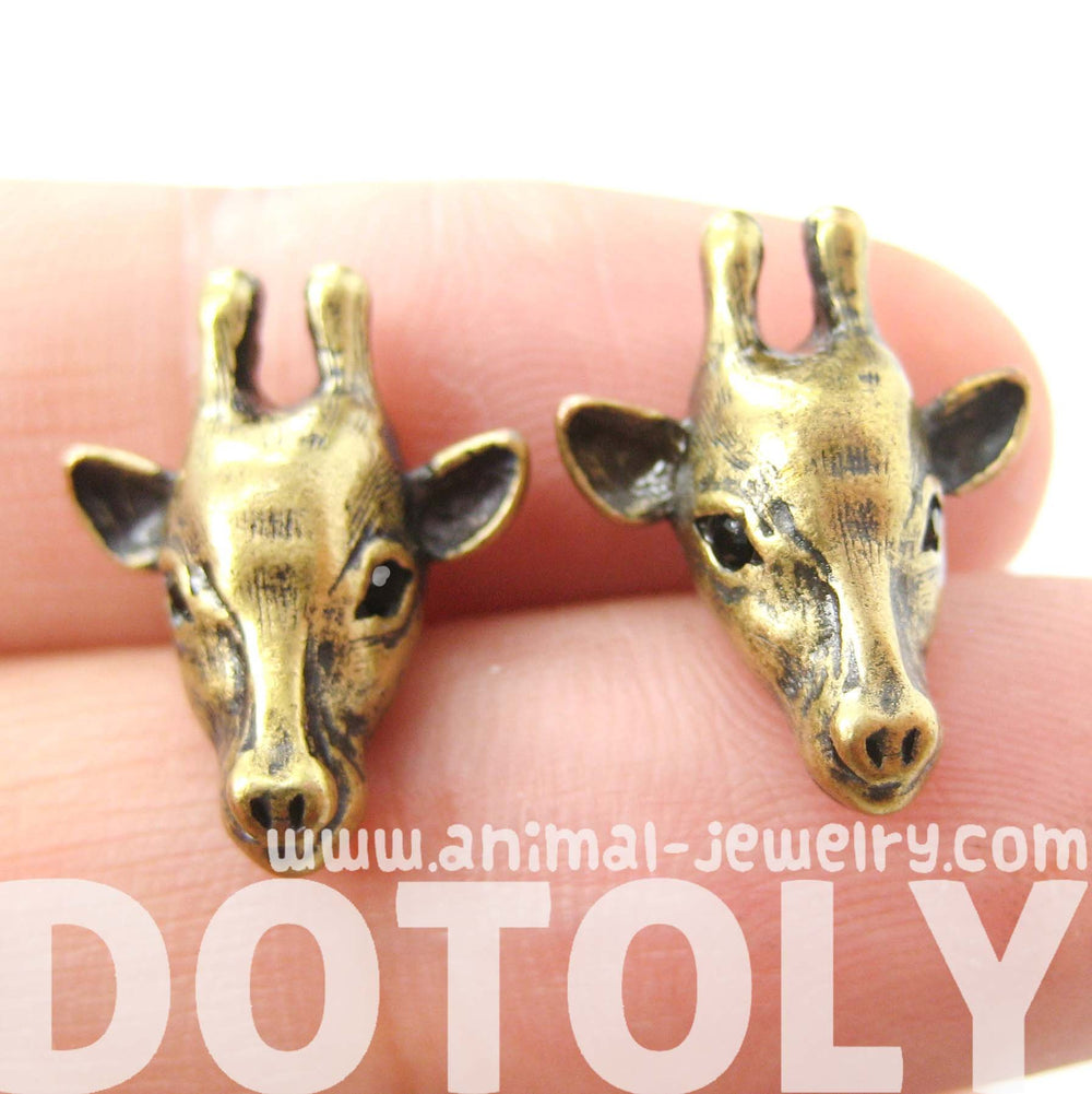 Giraffe Realistic Animal Stud Earrings in Brass | Animal Jewelry | DOTOLY