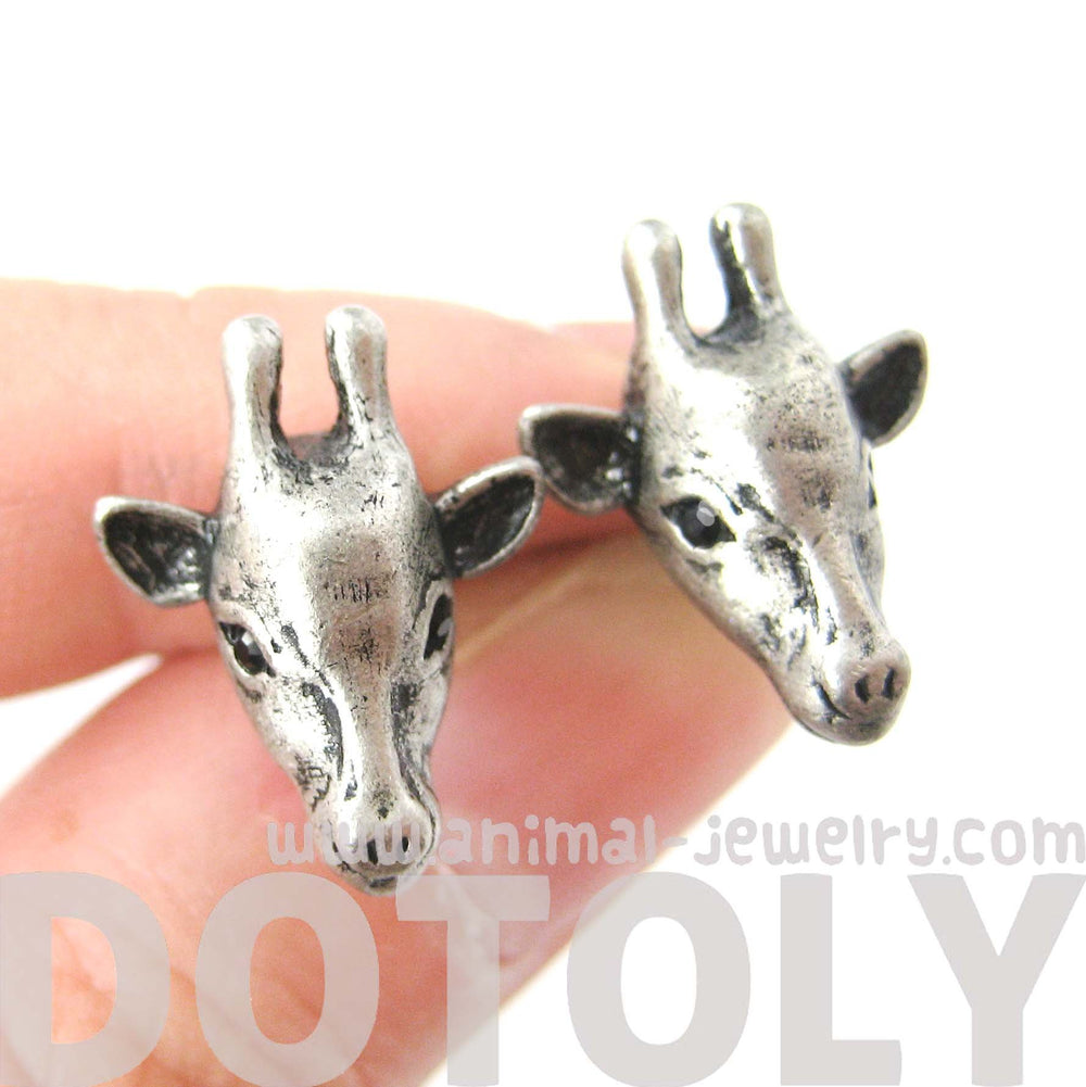 Giraffe Realistic Animal Stud Earrings in Silver | Animal Jewelry | DOTOLY