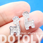 Giraffe Shaped Small Animal Stud Earrings in Silver with Rhinestones | DOTOLY