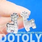 Giraffe Shaped Small Animal Stud Earrings in Silver with Rhinestones | DOTOLY