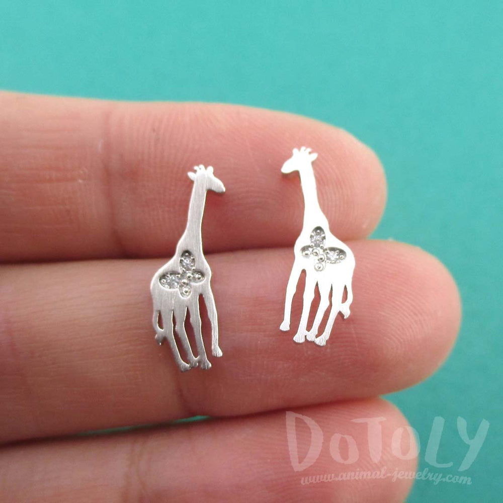 Giraffe Silhouette Shaped Allergy Free Stud Earrings in Silver