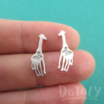 Giraffe Silhouette Shaped Allergy Free Stud Earrings in Silver