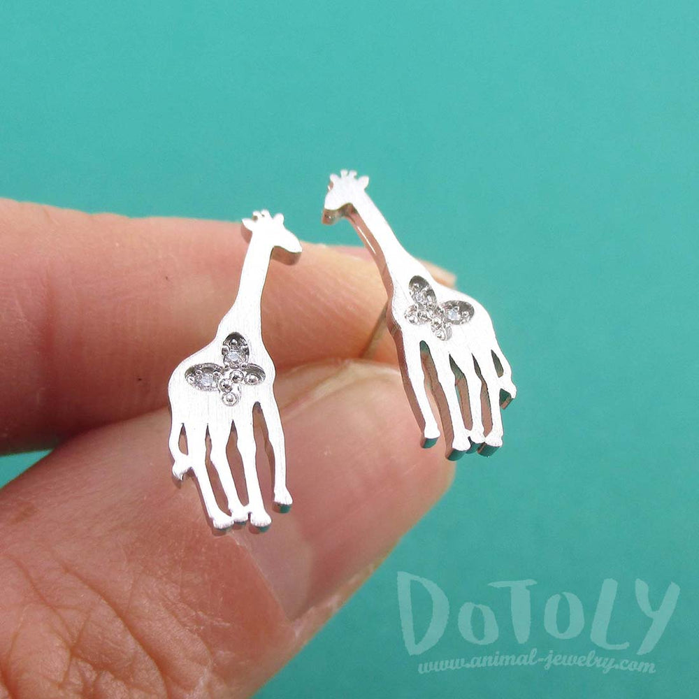 Giraffe Silhouette Shaped Allergy Free Stud Earrings in Silver