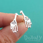Giraffe Silhouette Shaped Allergy Free Stud Earrings in Silver
