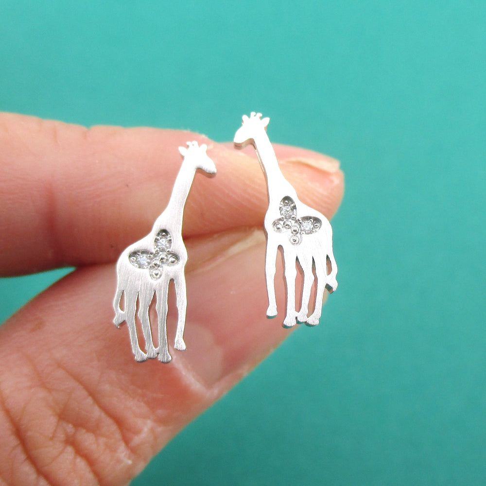Giraffe Silhouette Shaped Allergy Free Stud Earrings in Silver