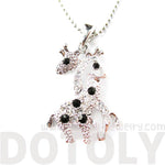 Giraffes with Necks Entwined Animal Shaped Pendant Necklace in Silver with Rhinestones | DOTOLY