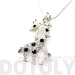 Giraffes with Necks Entwined Animal Shaped Pendant Necklace in Silver with Rhinestones | DOTOLY