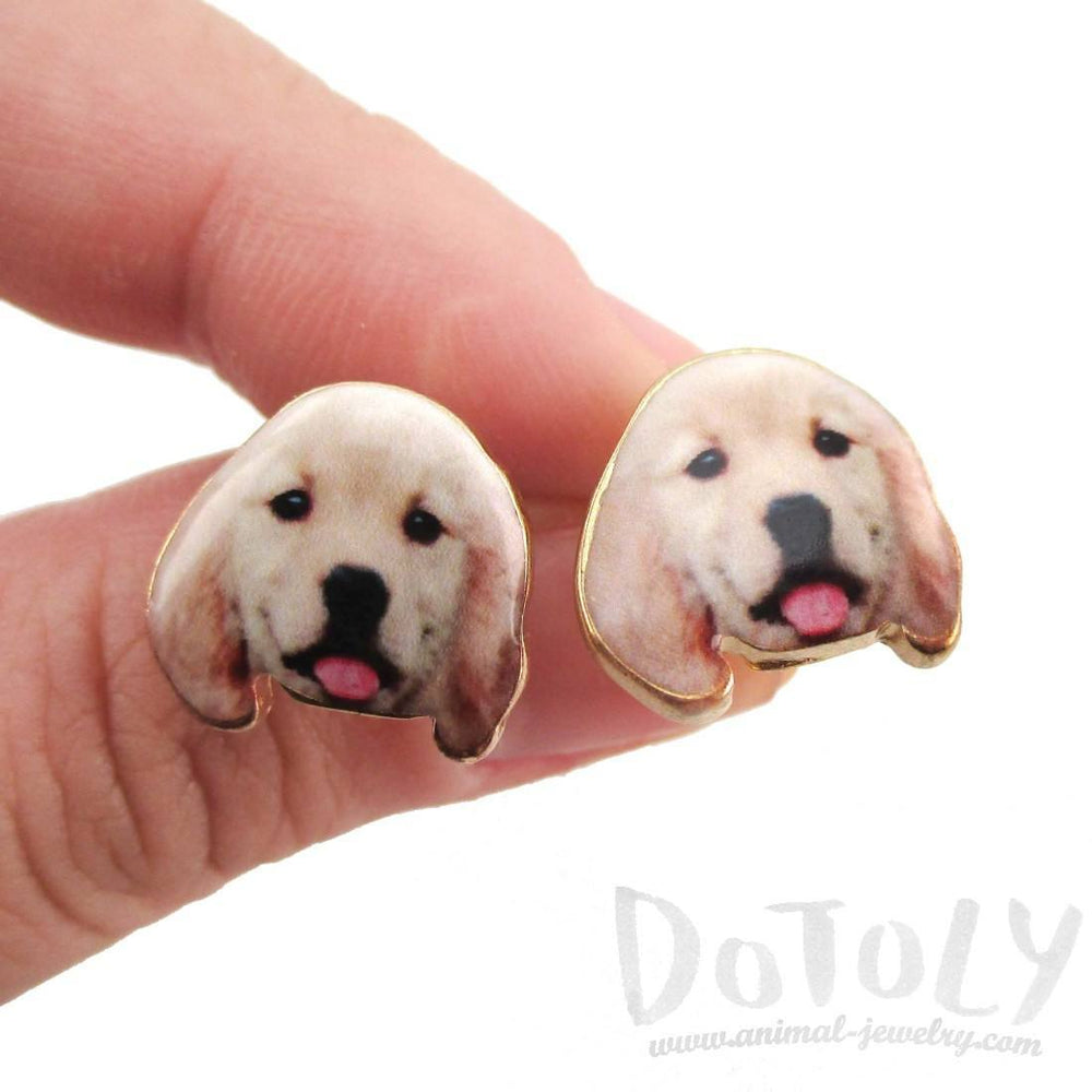 Golden Retriever Puppy Face Portrait Shaped Stud Earrings | Animal Jewelry for Dog Lovers | DOTOLY
