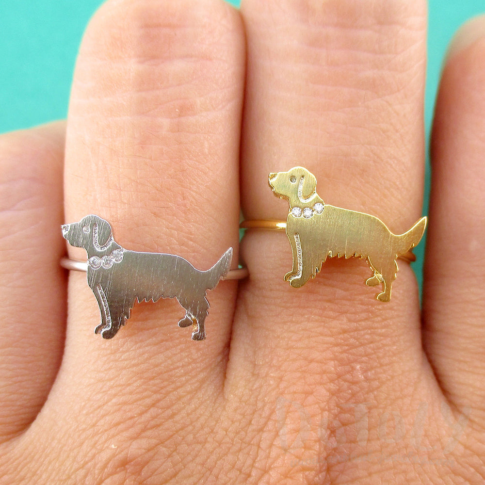 Golden Retriever with Rhinestone Collar Shaped Adjustable Ring DOTOLY
