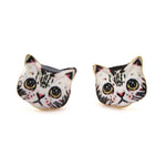 Grey Kitty Cat Hand Drawn Face Shaped Stud Earrings | Animal Jewelry | DOTOLY