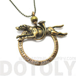 Greyhound Jumping Through A Hoop Shaped Animal Pendant Necklace in Brass | Jewelry for Dog Lovers | DOTOLY