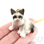 Grumpy Cat Siamese Kitty Porcelain Hand Painted Ceramic Animal Pendant Necklace | Handmade | DOTOLY
