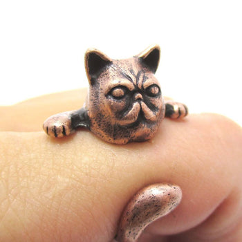 Grumpy Kitty Cat With A Mustache Shaped Animal Ring in Copper | US Size 3 to 8 | DOTOLY