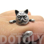 Grumpy Kitty Cat With A Mustache Shaped Animal Ring in Silver | US Size 3 to 8 | DOTOLY