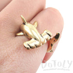 Hammerhead Shark Sea Creatures Shaped Wrap Around Ring in Shiny Gold | Size 5 to 9 | DOTOLY
