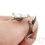 Hammerhead Shark Sea Creatures Shaped Wrap Around Ring in Shiny Silver | Size 5 to 9 | DOTOLY