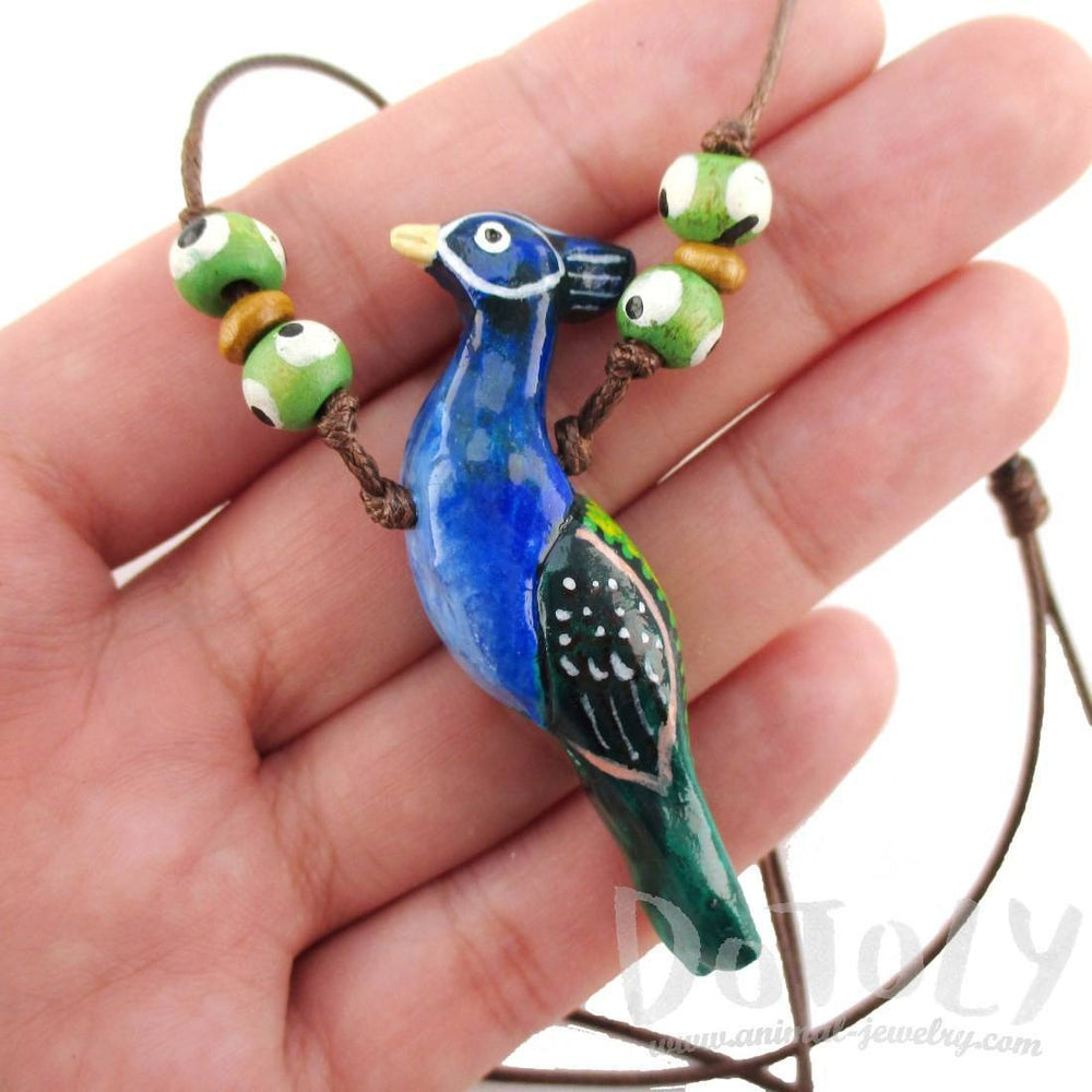 Handmade Blue Peacock Bird Shaped Hand Painted Whistle Pendant Necklace | DOTOLY | DOTOLY