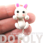 Handmade Bunny Rabbit Fake Gauge Two Part Polymer Clay Stud Earring in White | DOTOLY
