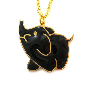 Handmade Elephant Shaped Animal Pendant Necklace in Black on Gold | Limited Edition | DOTOLY