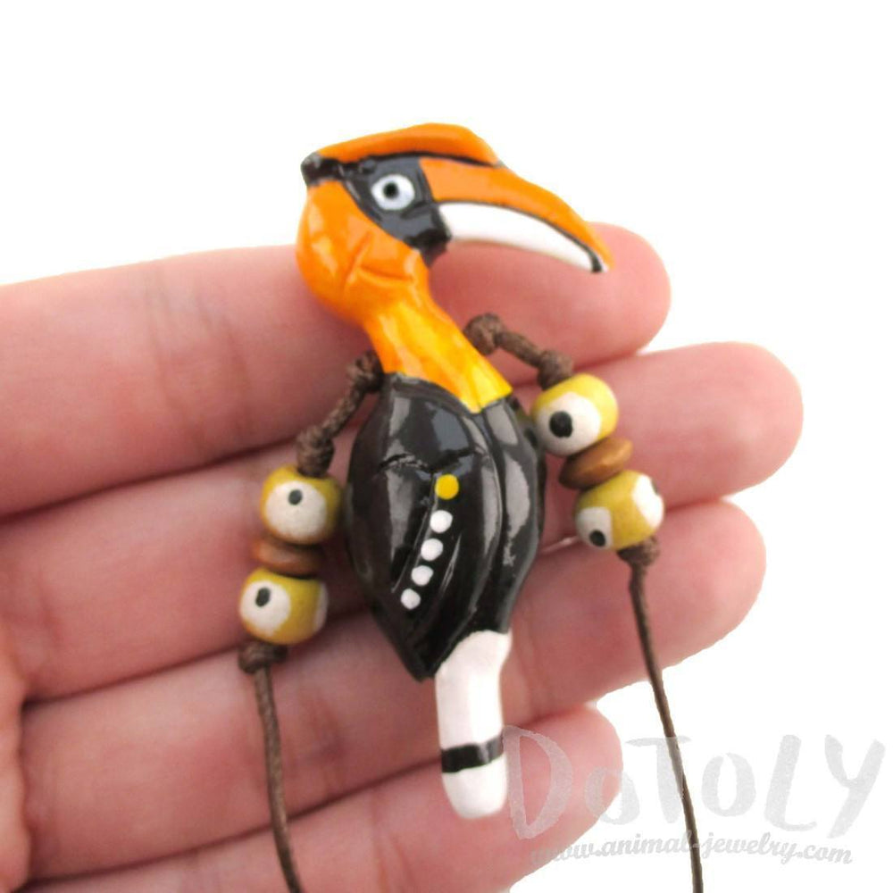 Handmade Great Hornbill Bird Shaped Hand Painted Whistle Pendant Necklace | DOTOLY | DOTOLY