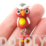 Handmade Owl Bird Fake Gauge Two Part Polymer Clay Stud Earring in Red | DOTOLY