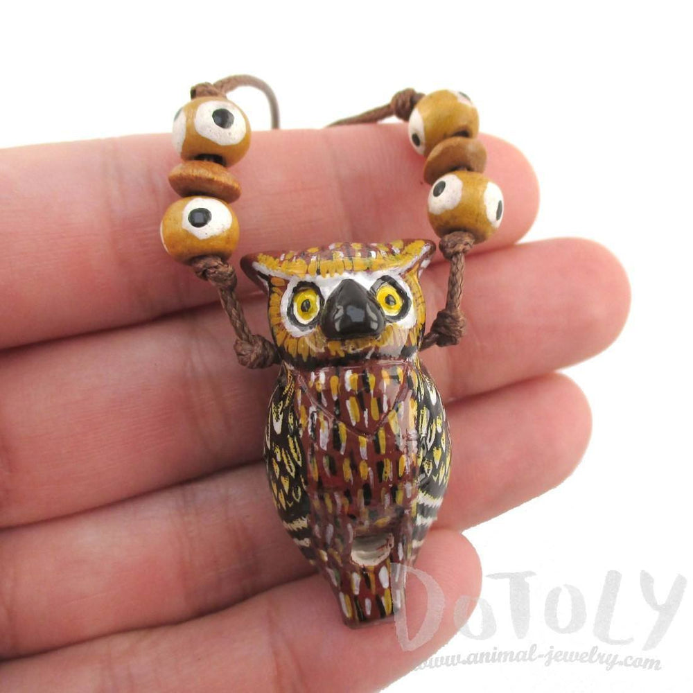Handmade Owl Shaped Hand Painted Bird Whistle Pendant Necklace | DOTOLY | DOTOLY