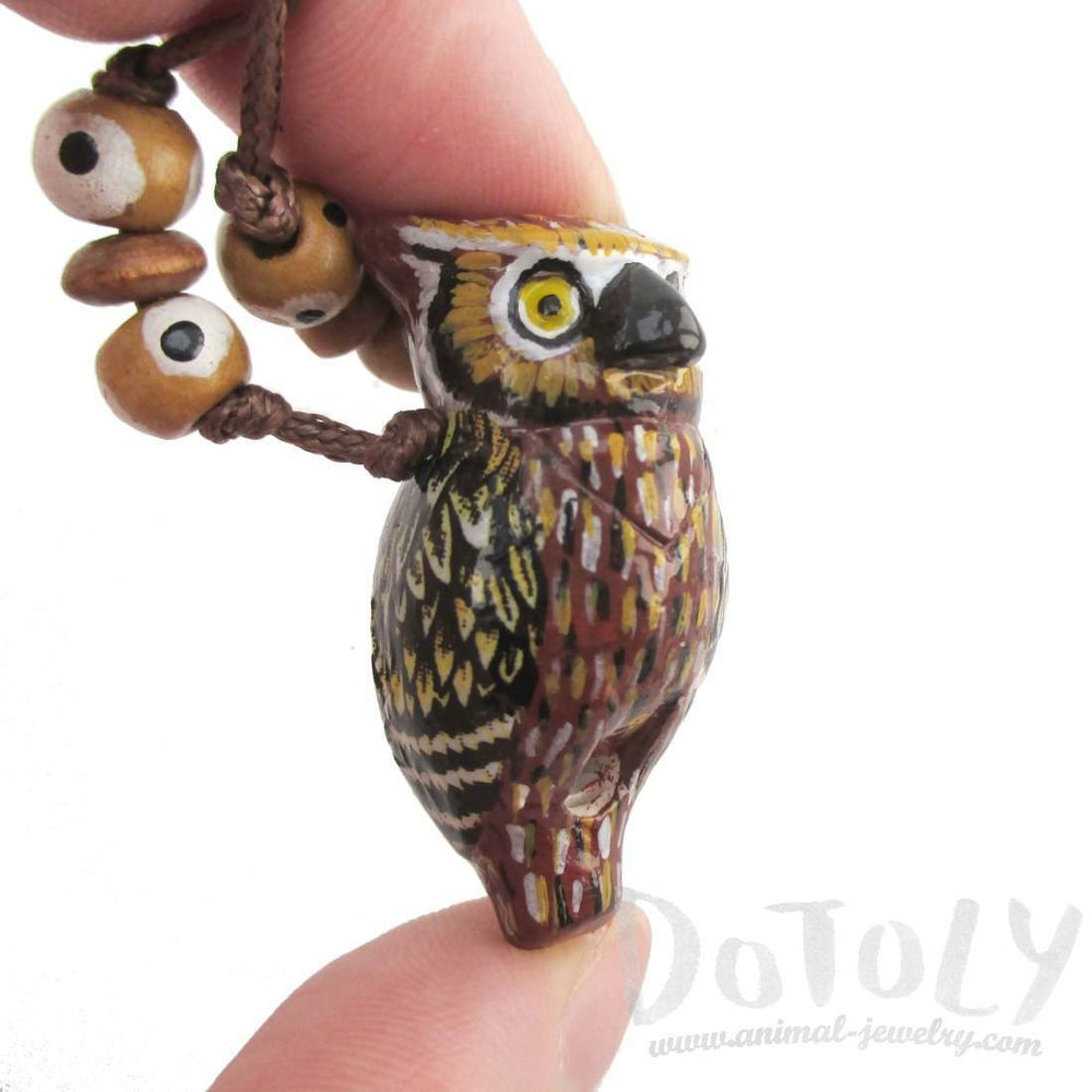 Handmade Owl Shaped Hand Painted Bird Whistle Pendant Necklace | DOTOLY | DOTOLY