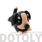 Handmade Puppy Dog Animal Fake Gauge Polymer Clay Stud Earring in Black and Tan | DOTOLY